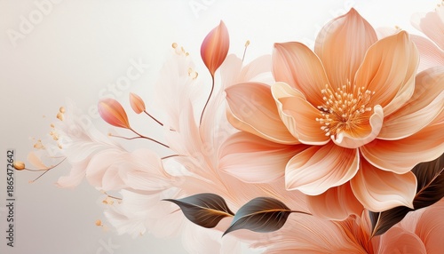 elegant floral art showcasing a peach colored blossom against a white background space