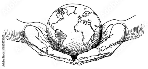 Two hands holding planet earth globe symbolizing care and ecology