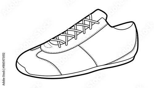 Running sneaker shoe single sketch. Retro casual sport footwear for student look, youth street style. Technical fashion illustration, CAD mockup, clean vector woman men unisex isolated urban style.