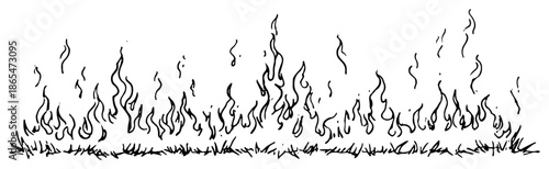 Sketch of blazing fire flames rising from the ground