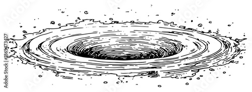 Hand drawn sketch of water ripples and splash from a drop