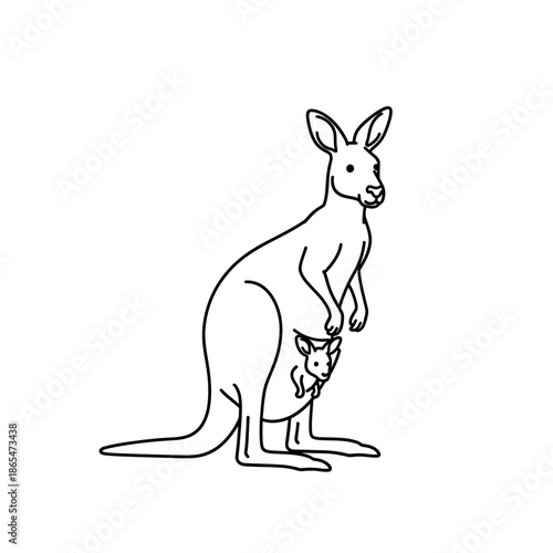 Vector icons Simple line art drawing of a mother kangaroo with her joey. EPS Editable