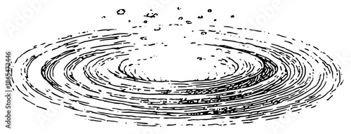 Sketch of water ripples forming concentric circles with splashing droplets