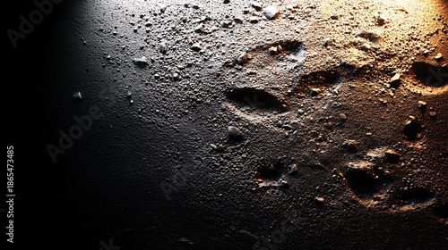 Close up of rough dark textured ground with pebbles