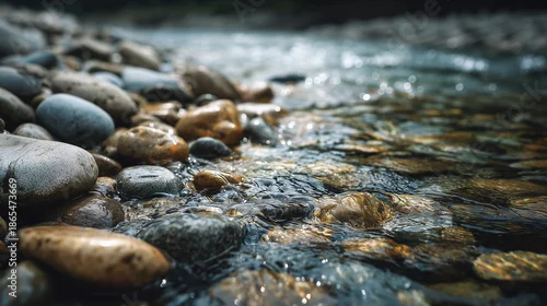 Panel kuchenny z motywem Clean Flowing Water Stream Over Smooth River Stones: Fresh Nature Background