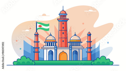 Vibrant Indian Monument Architecture Flag Flat Illustration with vector illustration