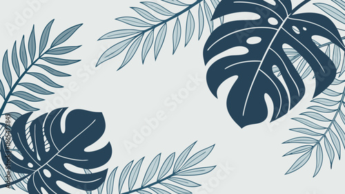 Tropical Leaves Monstera Palm Botanical Frame Background Design with vector illustration