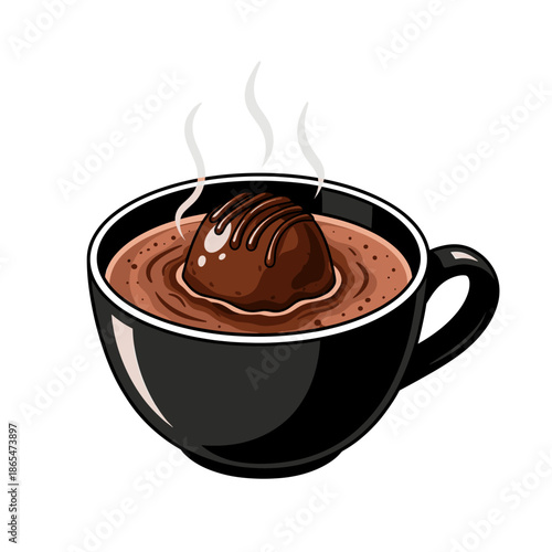 Hot Chocolate Bomb Melting in Mug, Cartoon Illustration