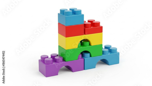 Colorful plastic building blocks stacked to form a small structure