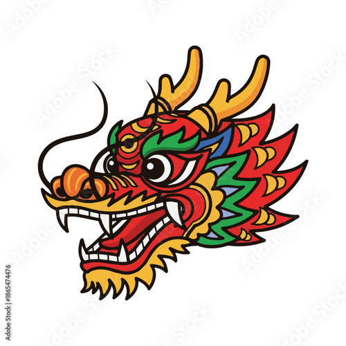 Vibrant Traditional Chinese Dragon Head Illustration for Lunar New Year Celebration, Asian Culture, and Cultural Festivities