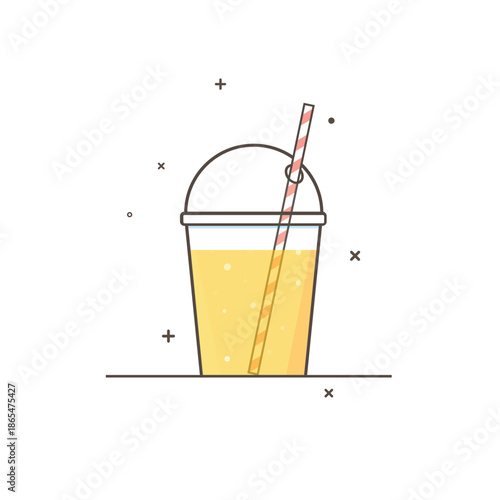 Yellow Smoothie in Takeaway Cup with Straw Flat Vector Illustration