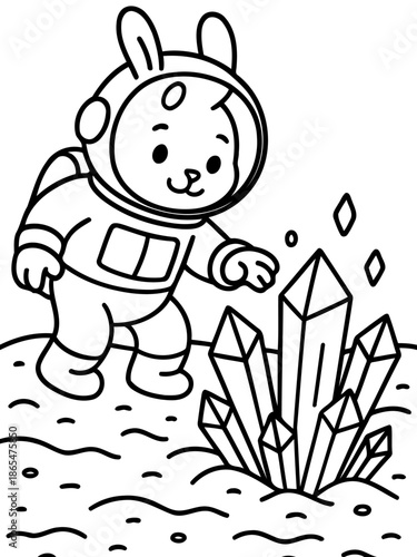Cosmic Explorer: A cute astronaut rabbit discovering space crystals, an image that inspires imagination and dreams.