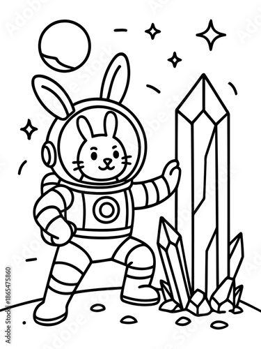 Astronaut Bunny in Space: An adorable rabbit astronaut explores the vast cosmos, adorned in a space suit, with a celestial body and sparkling stars illuminating the scene