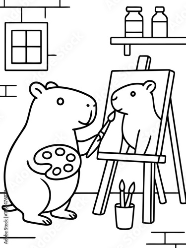 Hamster Artist's Self-Portrait: A charming hamster artist is deeply engrossed in painting its self-portrait, capturing every detail with precision and care.