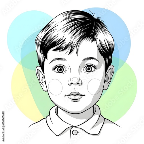 Vintage boy portrait illustration in black and white style