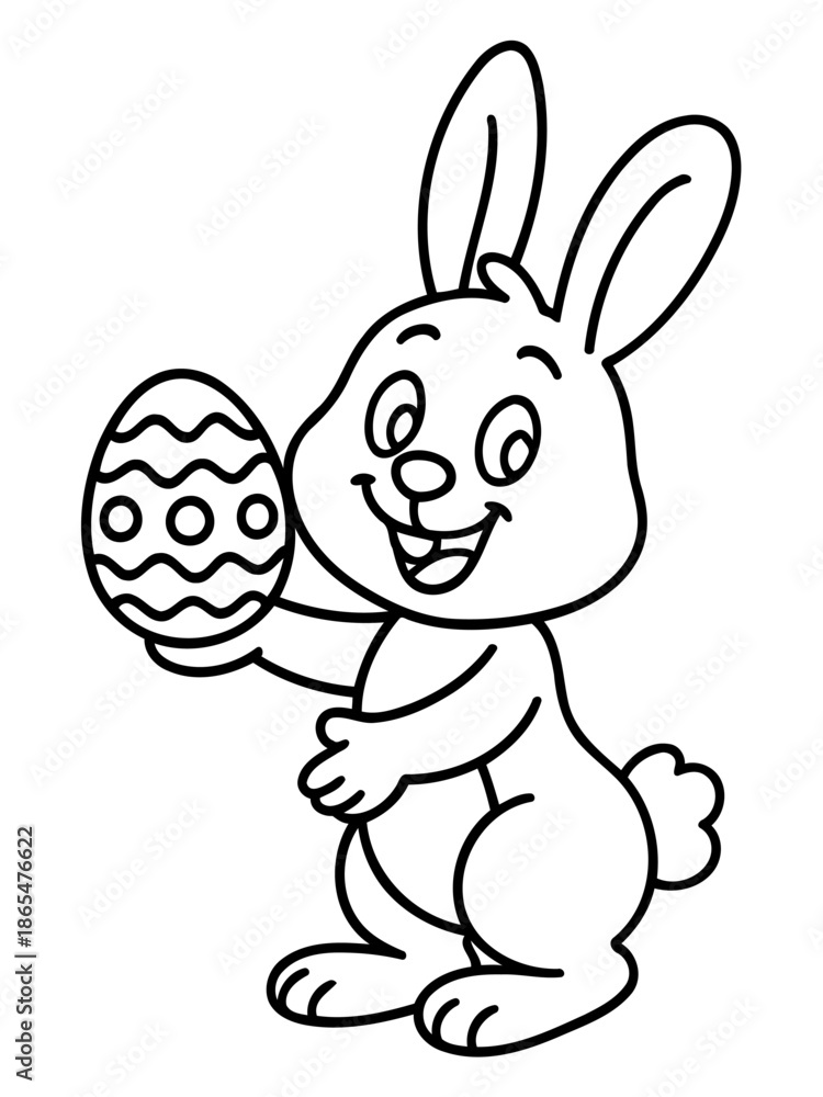 Obraz premium Easter Bunny with egg: An adorable Easter Bunny, with perky ears and a beaming smile, gently holds a decorated egg, embodies the joy and anticipation of the spring holiday.