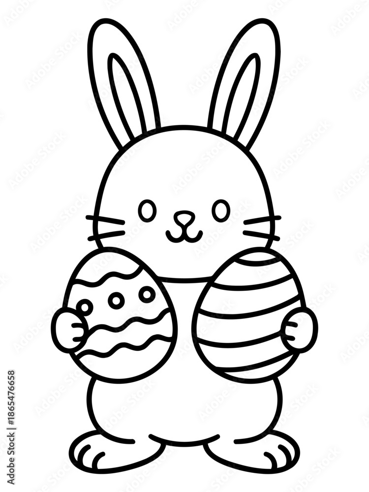 Fototapeta premium Easter Bunny and Eggs: A charming illustration of an Easter bunny, cradling two decorated eggs, ready to bring joy and festive spirit.