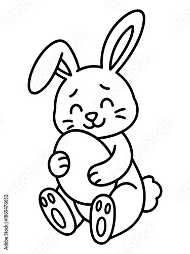 Easter Bunny with an Egg: A cute and cuddly bunny clutching a brightly colored Easter egg, perfect for seasonal decorations. 