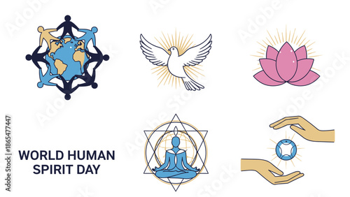 World Human Spirit Day Symbols: Unity, Peace, Spirituality, Inner Peace & Care