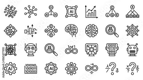 Artificial Intelligence Icons and Symbols Collection.