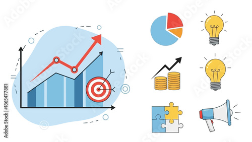 Business Growth Graph with Marketing Icons.