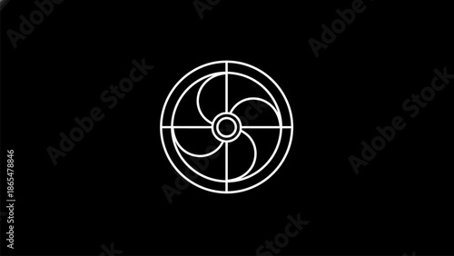 Modern fan icon design with sleek lines on black background