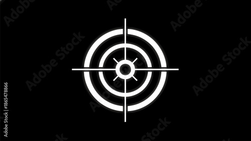 Modern white target symbol on black background for focus and precision