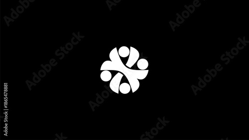Stylized people icon in white on black background for teamwork
