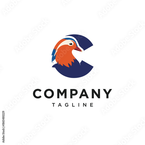 Letter C Mandarin Duck Logo Icon Vector