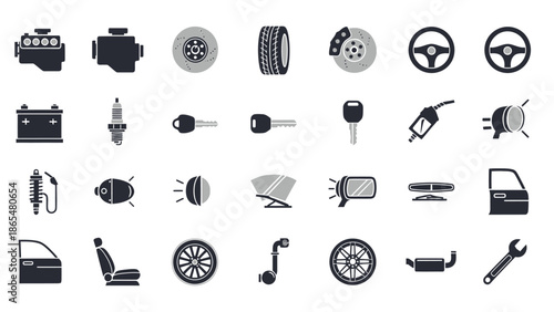 Collection of Car Parts and Tools Icons.