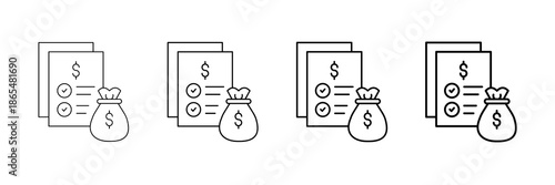 Budget Sheet Icons Vector Set In Different Stroke Line Style