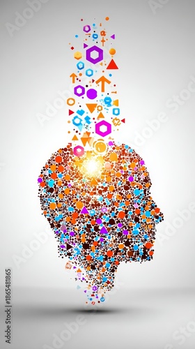 Conceptual Art of a Head Shaped by Ideas and Data