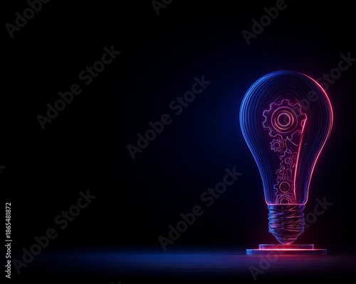 Light Bulb Concept in Dark Environment with Gears Showcase