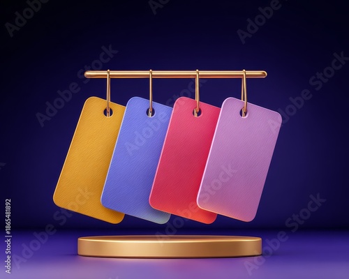 Colorful Price Tags Displayed on Stylish Stand in Modern Retail Environment