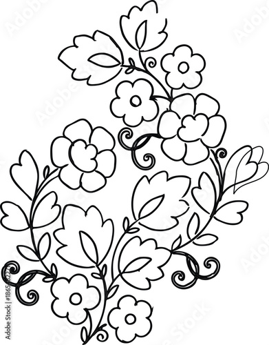 Hand drawn vector illustration of a ripe bunch of grapes with a green leaf and vine on a decorative grapevine branch for autumn wine and nature design