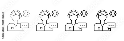 Support Agent Icons Vector Set In Different Stroke Line Style