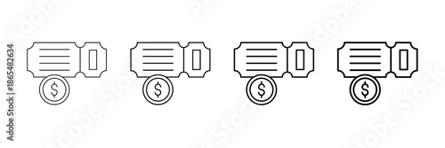 Ticket Icons Vector Set In Different Stroke Line Style
