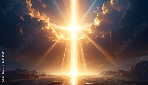 光の柱が立ち上がる神々しい覚醒背景