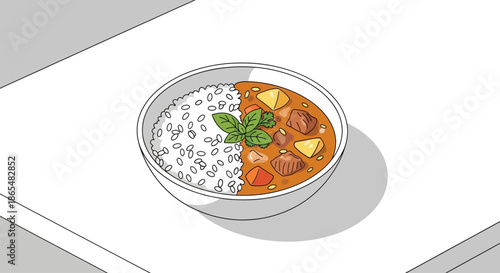 Animated Japanese Curry Dish with Rice and Vegetables