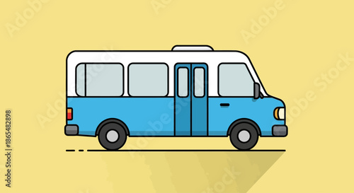 Simple blue and white van illustration on yellow background