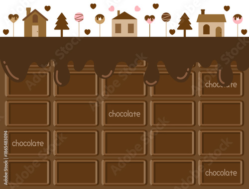 チョコレートとお菓子の家をイメージしたバレンタインに使えるイラスト