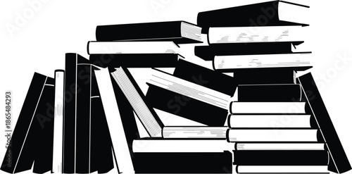 Stack of books silhouette vector illustration, education knowledge concept with piled textbooks and novels, library reading study symbol, black and white design, isolated