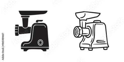 Meat grinder vector illustration, kitchen appliance for food preparation