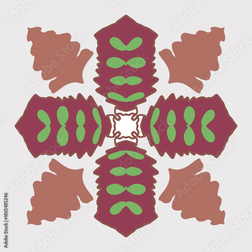 Abstract Symmetrical Organic Floral Tile Pattern in Earth Tone Colors