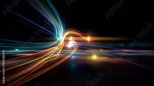 Dynamic Light Trails Action, Abstract Subject, Digital Environment, Conceptual View, Technology Motion Effect