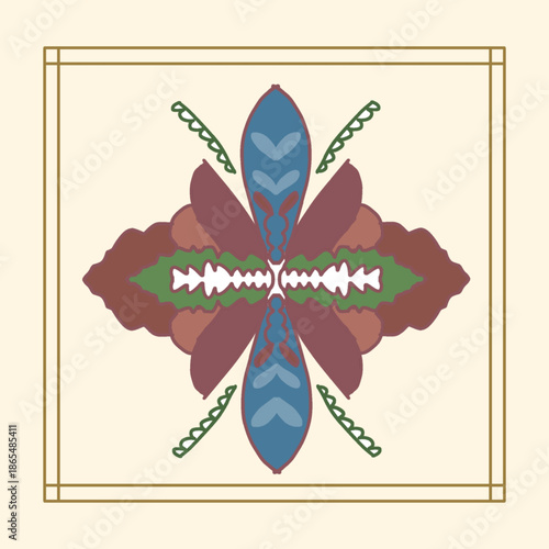 Abstract Symmetrical Floral Design with Soft Earth Tone Colors