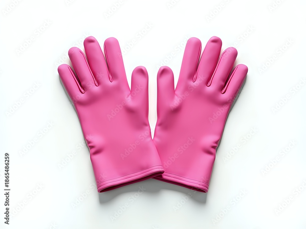 Obraz premium Pink Rubber Gloves on White Background