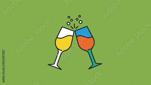 Two champagne glasses clinking together with bubbles rising, symbolizing celebration and toast.