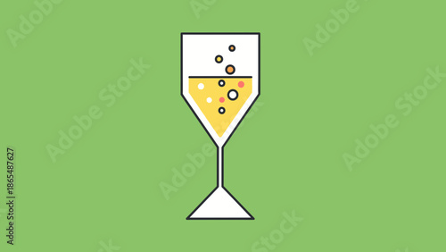A tall glass filled with a bubbly yellow beverage, possibly champagne or sparkling wine, against a plain green background.