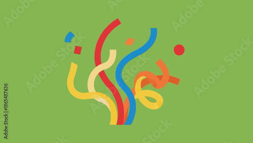 A vibrant explosion of colorful confetti and streamers against a solid green background, symbolizing celebration and festivity.